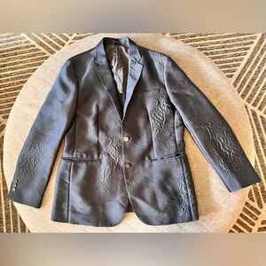 EMPORIO ARMANI US 42 Navy Blue Jaquard Textured Italian Blazer Sport Coat